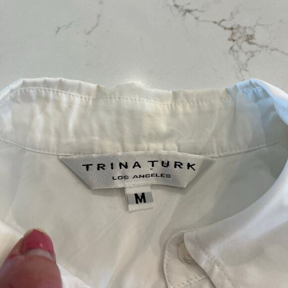 Trina Turk White Button Down Long Sleeve Blouse size Medium - Picture 3 of 8